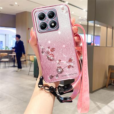 KADEM Чехол для Xiaomi 15T Цветочный узор ТПУ Градиентный чехол для телефона с ремешками
