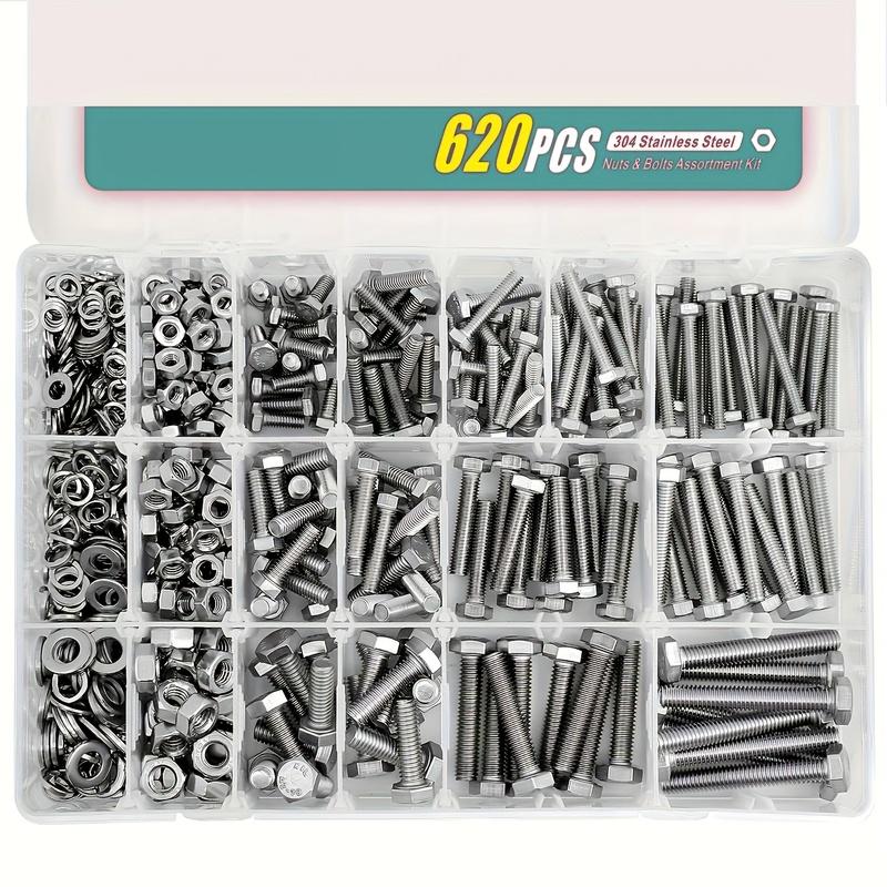 M6 M8 M10 Heavy Duty Bolts and Nuts Assortment Kit, 304 Stainless Steel, Includes 8 Most Common Sizes