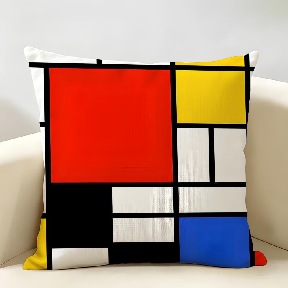 Abstract Painting Piet Mondrian Art Cushion Cover Natural Linen Organic Fabric DoubleSided Printing Room Sofa Decor Pillow Case
