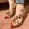 Fashion New Summer European Style High Heels Pointed Head Gold Leaf Sexy All Matching Slim Heel One Line With Comfortable Sandals