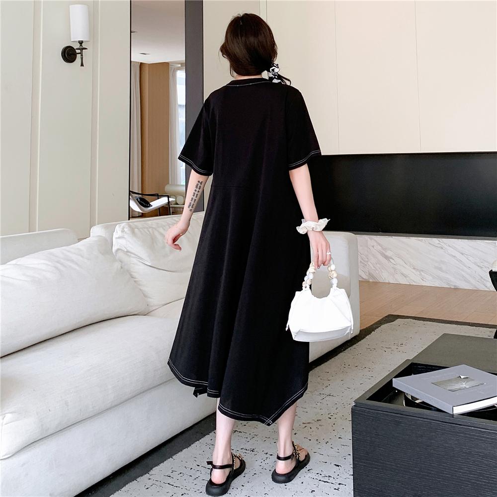 Dimanaf Женское Новое Летнее Платье 2025 Плюс Размер Повседневное Черное Хлопковое Базовое Свободное Длинное Платье Макси Сплошной