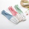 Yousheng 1 Pair Dishwashing Gloves Waterproof Reusable Gloves Patchwork Color Elastic Long Cuffs Household Cleaning Gloves