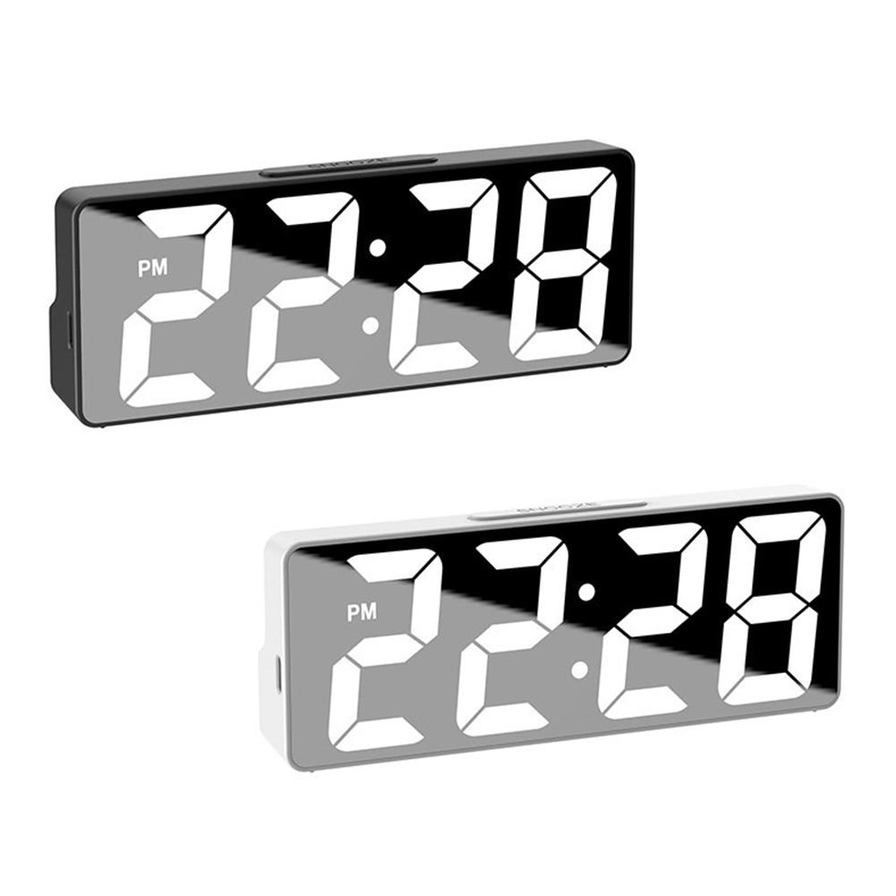 Digital LED Alarm Clock Mirror USB Battery Dual Power 2 Levels Adjustable Brightness Desk Clock For Office Travel