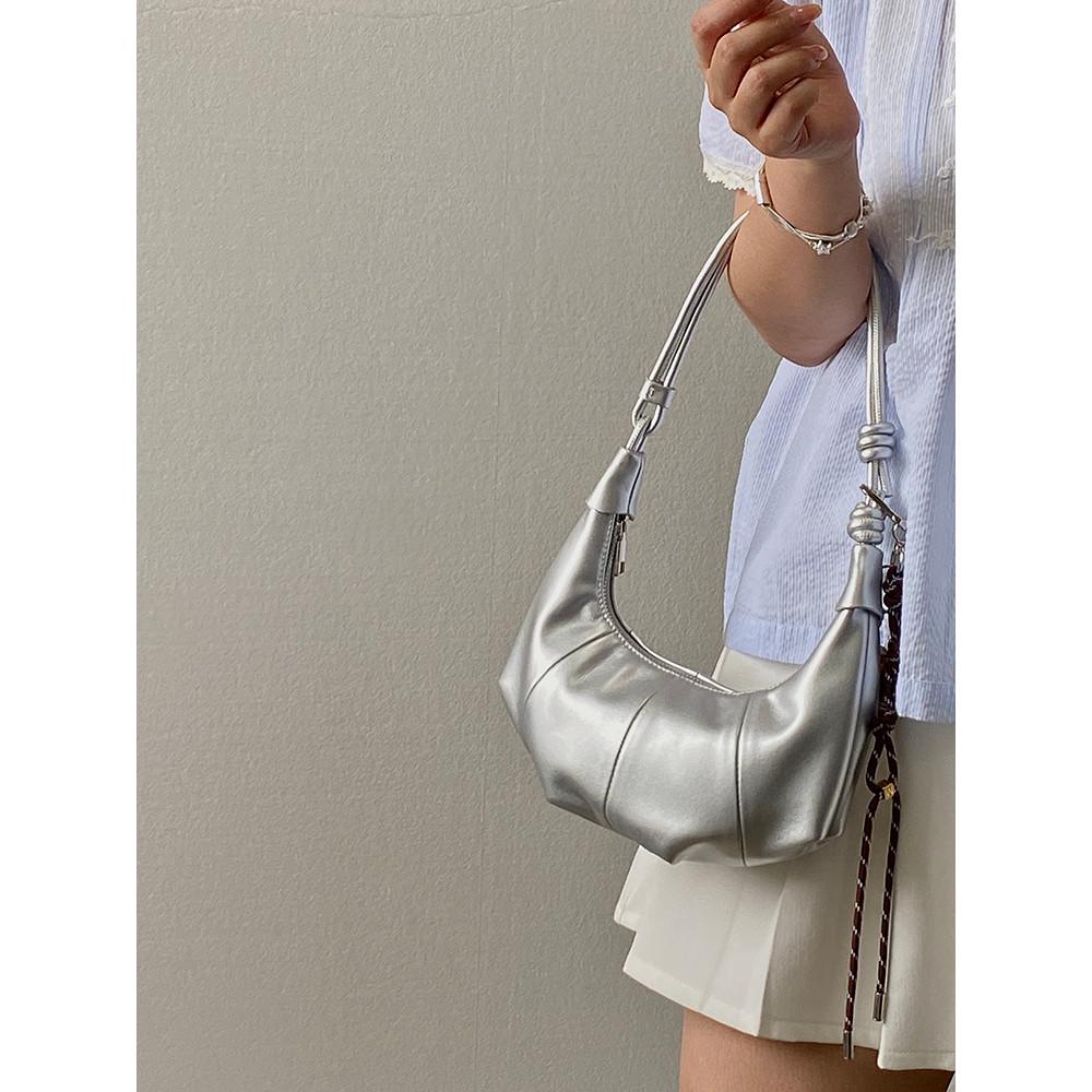 IELGY Ladies Underarm Bag Silver All-Match Croissant Bag