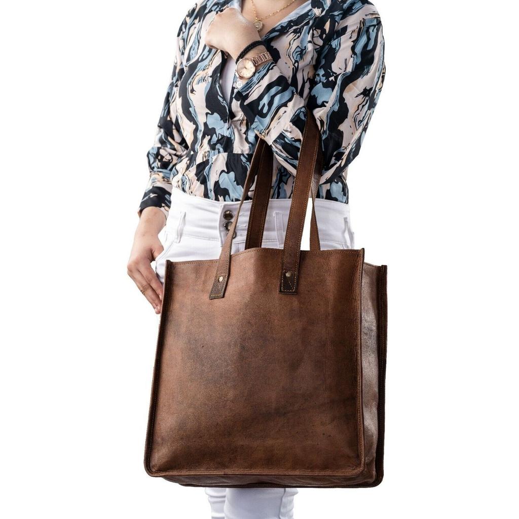 Ladies Tote Bag - Brown Leather Shopping Purse -Casual Shoulder Handbag.