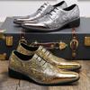 New Men Fashion Block Shoes Silver Gold Luxury Gold Lace Leather Shoes Personalized Pointed Business Dress Shoes Size 38-46