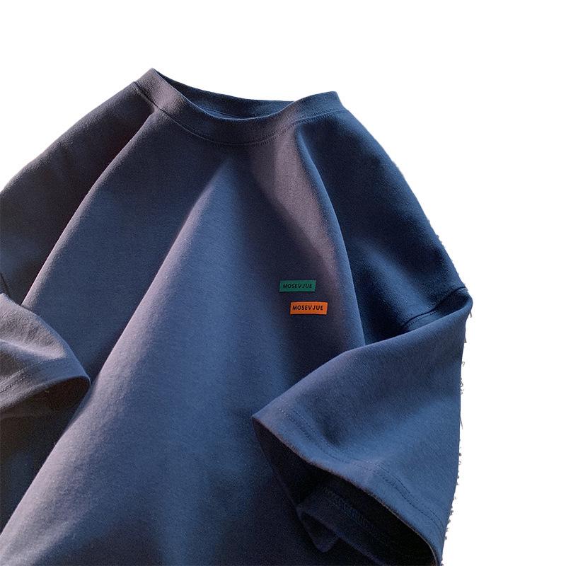 Мужская футболка оверсайз в американском ретро-стиле с маленьким воротником - модный летний хлопковый стиль