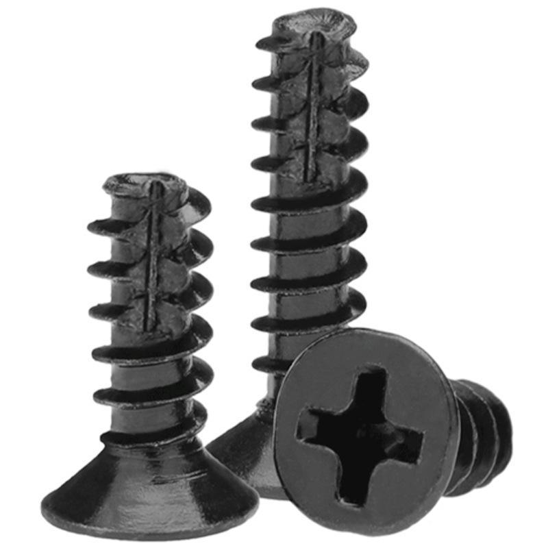 Саморез из черной углеродистой стали KT с потайной головкой, плоской головкой и фрезерованным хвостовиком - размеры M2, M2.6, M3, M4