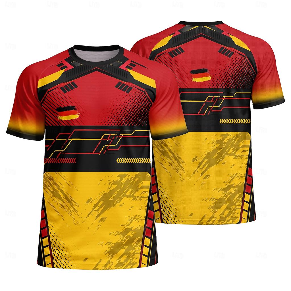 Germany Geometric Soccer T-Shirt, Quick Dry Mesh UPF50 Breathable Fan Sports Tee