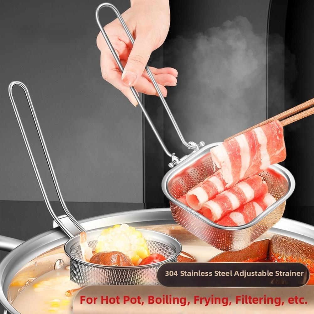 Stainless Steel 304 Foldable Colander with Hook for Cooking Straining Draining Frying and Boiling in Home For Kitchen