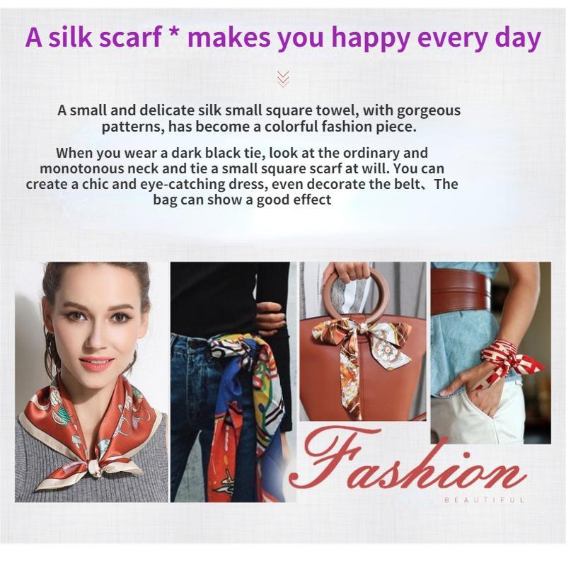 53x53cm 100% Mulberry Silk Scarf Luxury Square Hair Bandana Elegant Head Wrap Neckerchief Sunscreen Shawl for Women