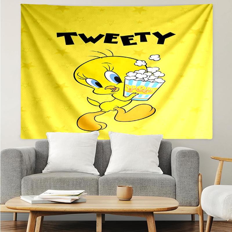 Tweety-Bird Print Tapestry, Backdrop, Easy Setup, Ideal for Bedroom, Office & Living Room, with Aesthetic Wall Hanging Decor.