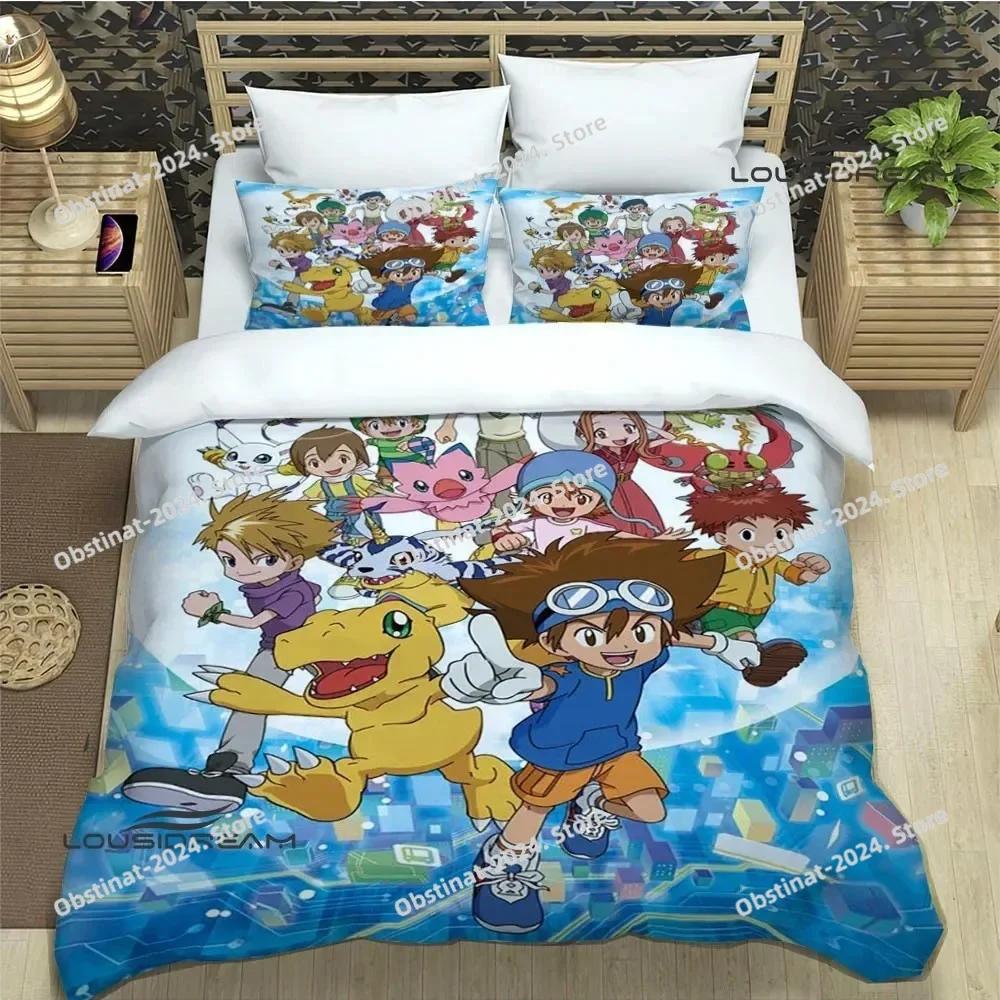 Мультфильм Digimon Комплект постельного белья Пододеяльник Полный Queen King Размер Наволочка Постельное Белье с Принтом Комплект Постельного Белья Взрослый Детская Спальня Односпальный Twin
