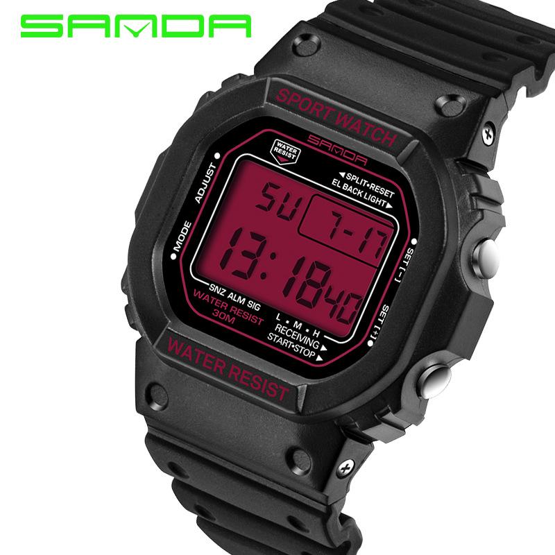 Sanda Multifunctional Waterproof Luminous Square Sport Watch - Fashionable Student Wristwatch