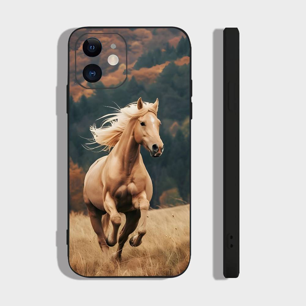 Животное Скачущая Лошадь Для IPhone 13,17,11,12,16,14,15,Plus,Pro Max Мягкий Силиконовый Черный Чехол Для Телефона