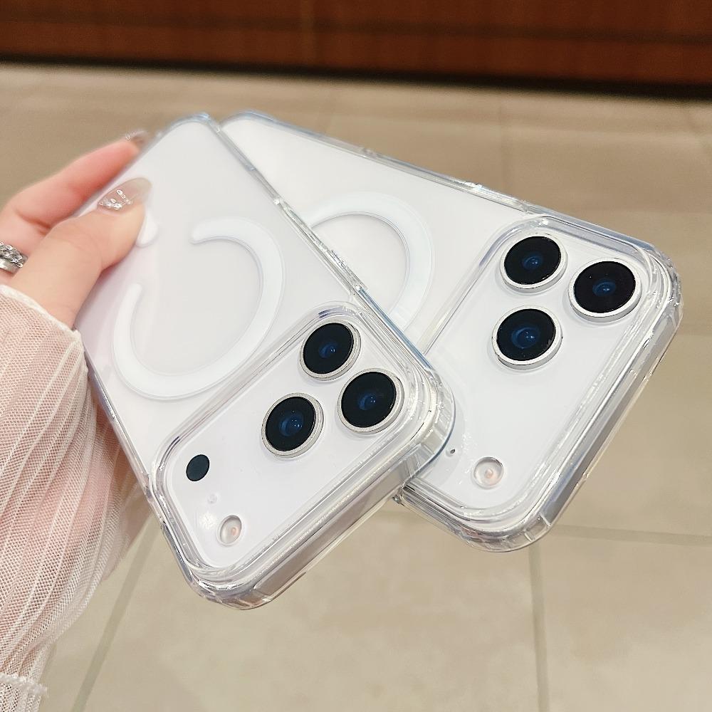 Luxury Transparent Phone Case For iPhone 17 16 Pro Max Clear Cases For iPhone 17 15 14 13 Pro Max Air For Magsafe Magnetic Cover