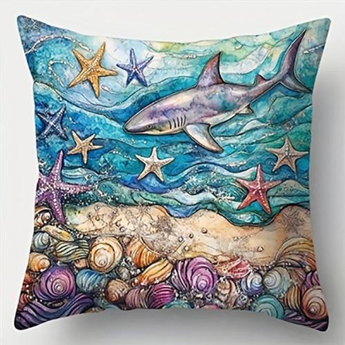 4Pcs Dolphin-Adorned Oceanic Pillowcasesuitable For Sofa Car Bedroom Decorative Cushion Cover Pillow Cover