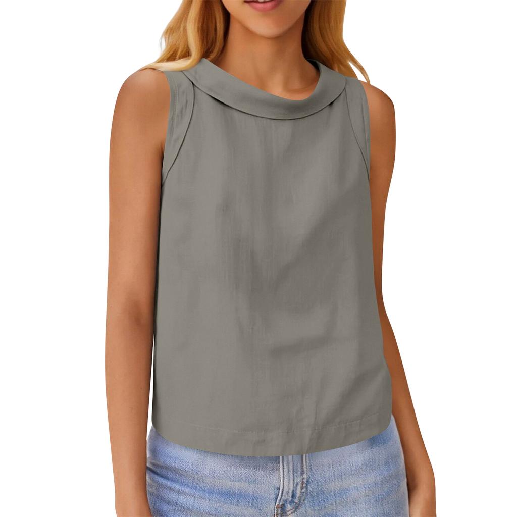 Женский хлопково-льняной короткий пуловер, повседневный топ без рукавов