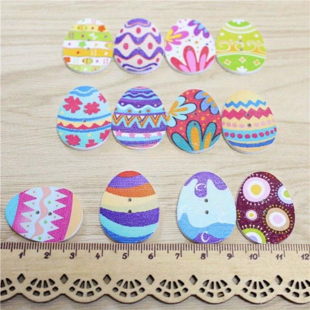 50pcs/bag Painted Easter Eggs Multicolor Wooden Buttons Crafts Scrapbooking Decorative Buttons Sewing
