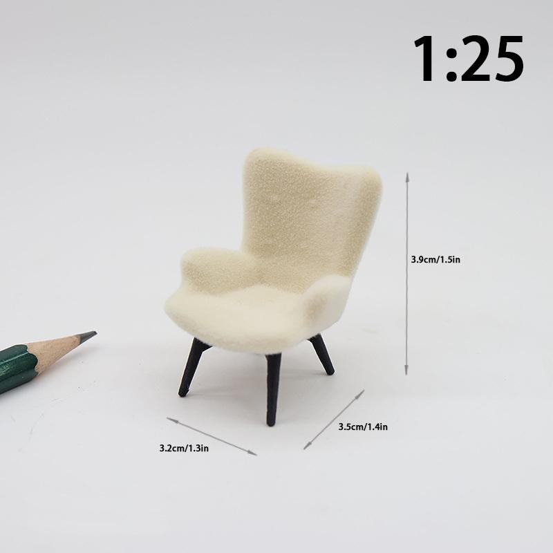 1 Piece 1/12 Dollhouse Mini Plush Sofa Chair Side Table Furniture Model Decor Simulation Single Person Sofa
