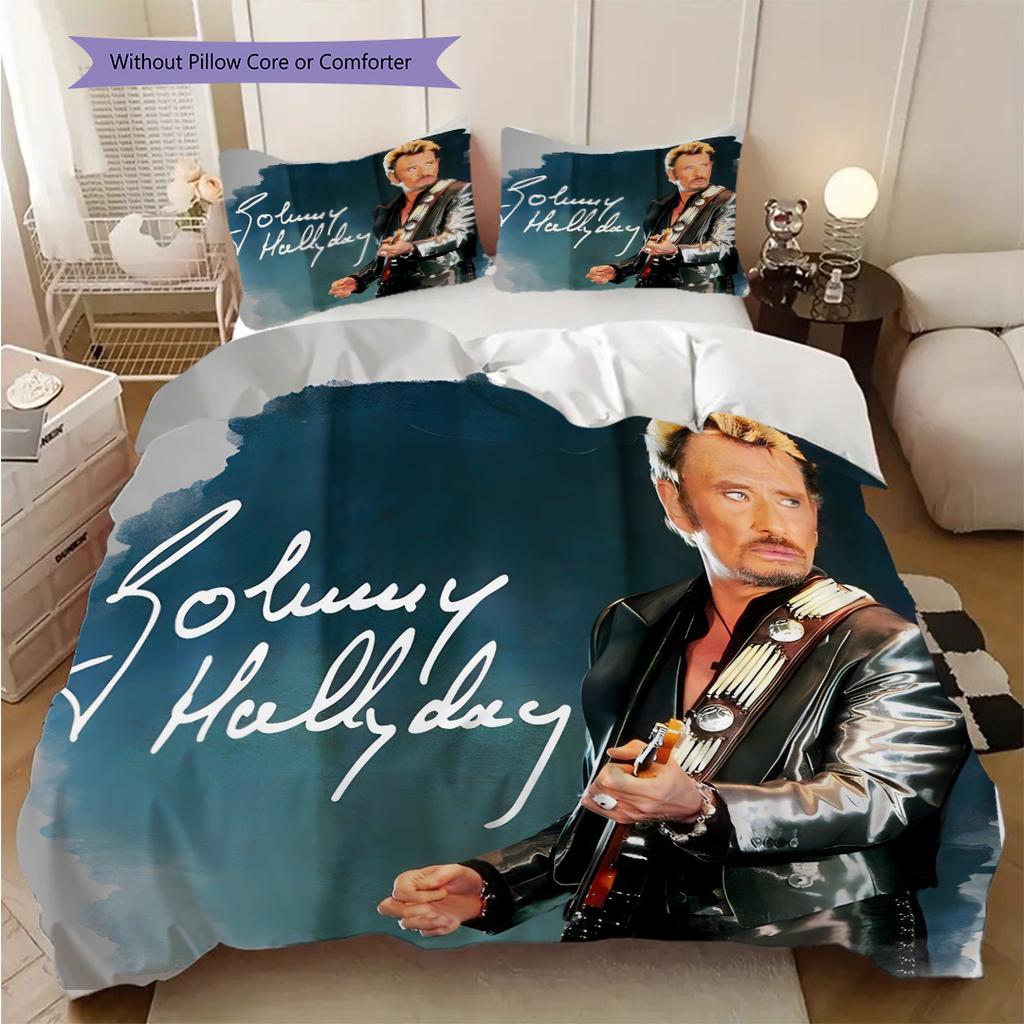 Johnny Hallyday Iconic Rock Legend Bedding (1 * duvet cover + 2 * pillowcase, without core) 2D Flat Christmas birthday gift Duvet cover and pillowcase