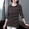 Shirt Female Striped Slim Long-sleeved Ing Shirt with Casual Round Neck Pullover Shirt Tops