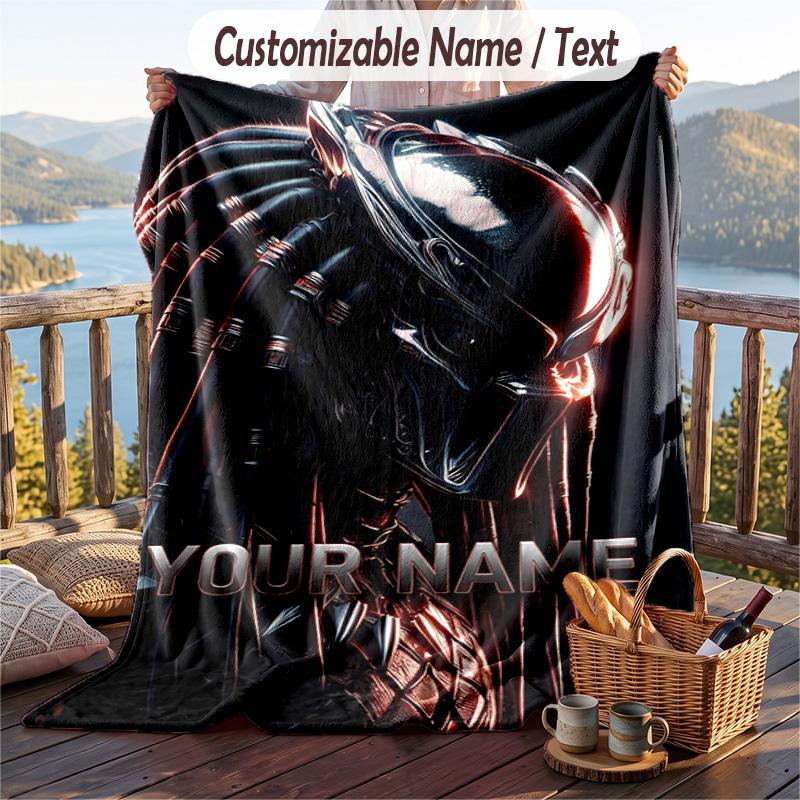 Custom Text Flannel Throw Blanket, Lightweight Cozy Bed Sofa BlanketPredator