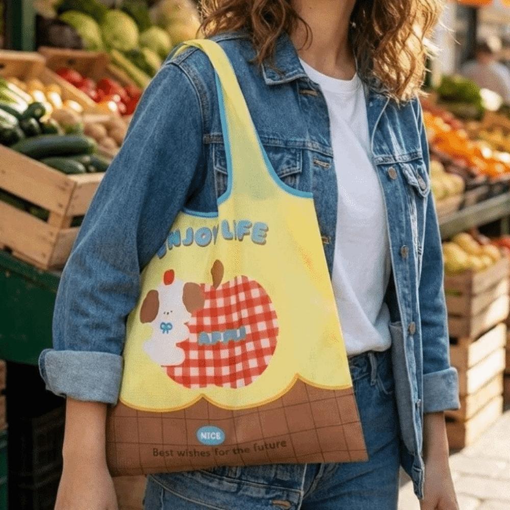 Large Capacity Cartoon Shopping Bag Waterproof Vegetable Storage Bag Handheld Bag  Shopping