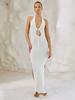Sexy Backless White Knit Split Cut Out Halter Wrap Long Dress 2024 Women's Elegant Outfit Summer Beachwear Swimsuit Cover Up CQ1