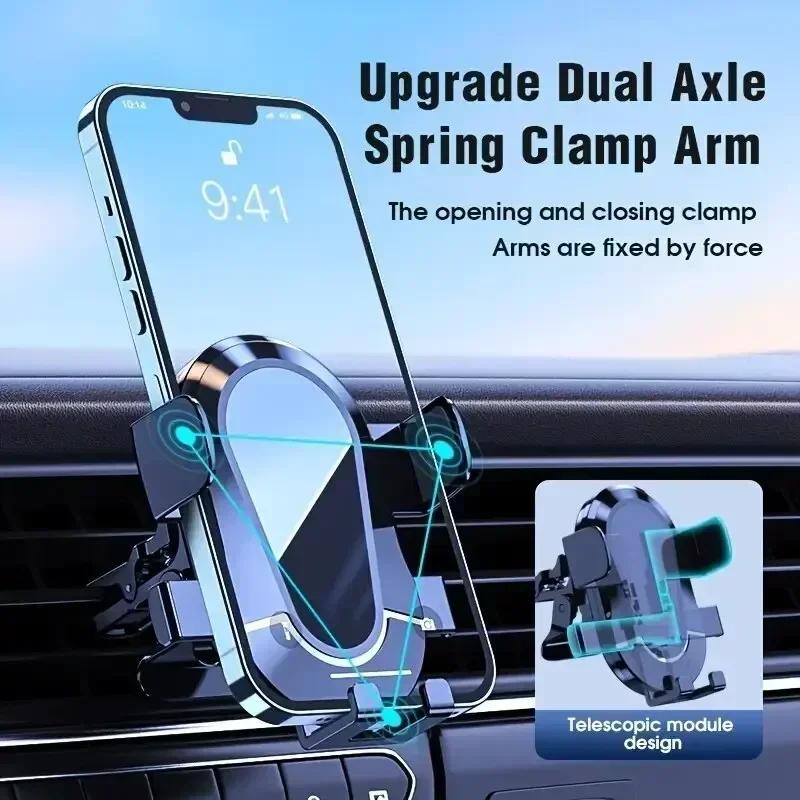 Car Phone Holder – Air Vent Gravity Mount with Auto Lock for Smartphone, GPS, iPhone, Xiaomi, Samsung (In-Car Mobile Stand Clip)