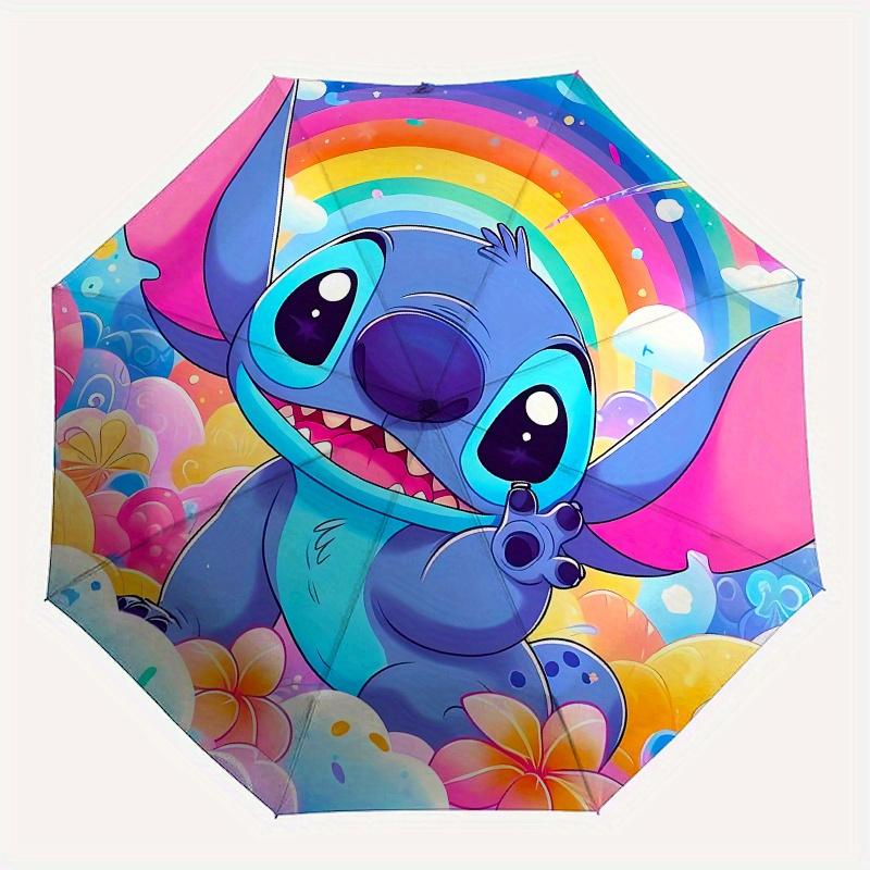 Disney Stitch,Rainbow,Fantasy Manual Opening and Closing Umbrella, 24-Rib Reinforced Folding Design, Lightweight