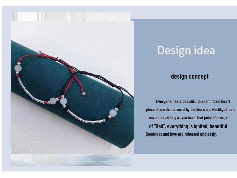 Sterling Silver S925 Bamboo Agate Red Rope Bracelet "Bamboo Joy" - Success Charm for Women In Postgraduate Entrance Exam.