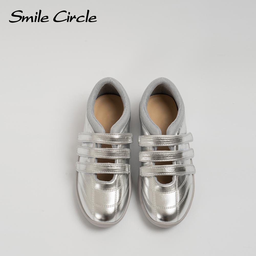 Leather Women Casual Shoes Round Toe Buckle Flat Shoes Fashion Comfortble Sneakers