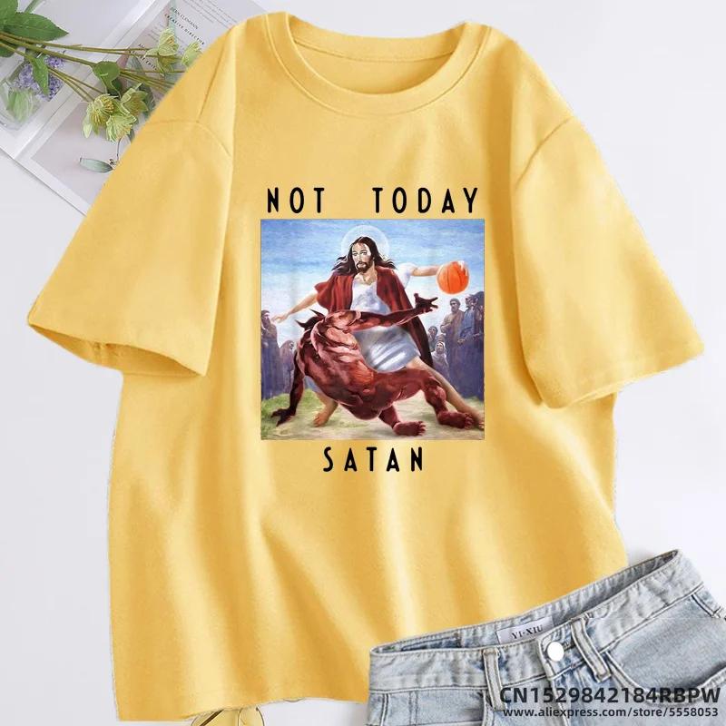Not Today Satan Jesus Vs Satan In Basketball Tshirts for Women Men Funny Cotton Short Sleeve O Neck Tee Shirt Summer Streetwear