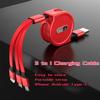 1 шт. Выдвижной кабель 3-в-1 USB Type C Micro USB 8-контактный для зарядки телефона, 110 см, 3A, быстрая зарядка, кабель USB C Amagi