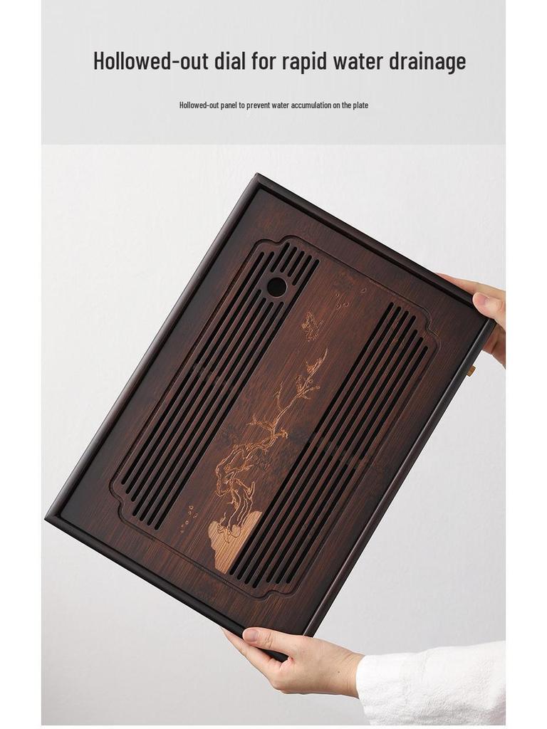 Бамбуковый чайный поднос с резервуаром для воды - Простой прямоугольный дизайн для чайных наборов