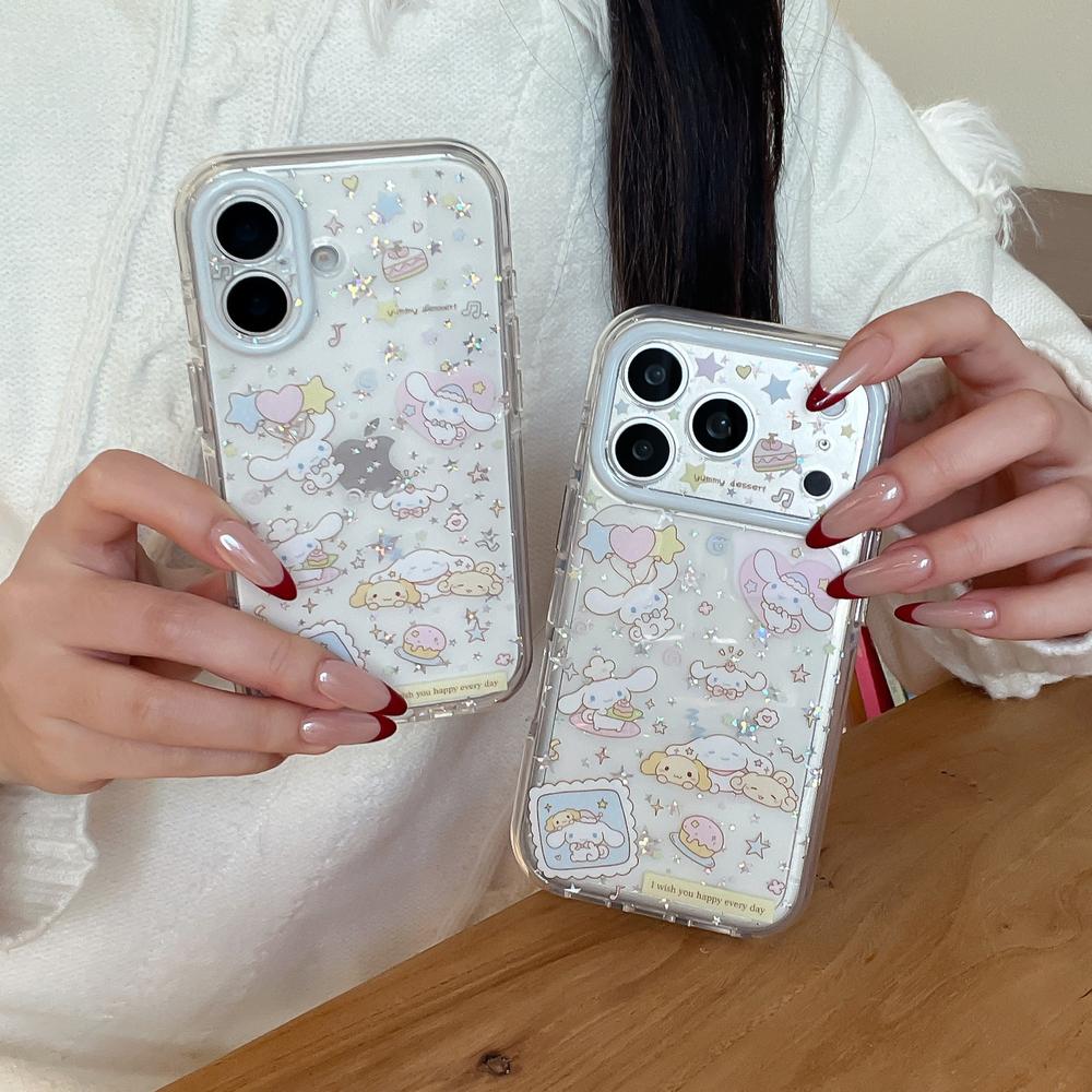 Милый мультяшный Sanrio Cinnamoroll Блестящие Звездочки Чехол для Телефона Для iPhone 17 16 15 14 13 Pro Max Прозрачный Мягкий ТПУ Чехол
