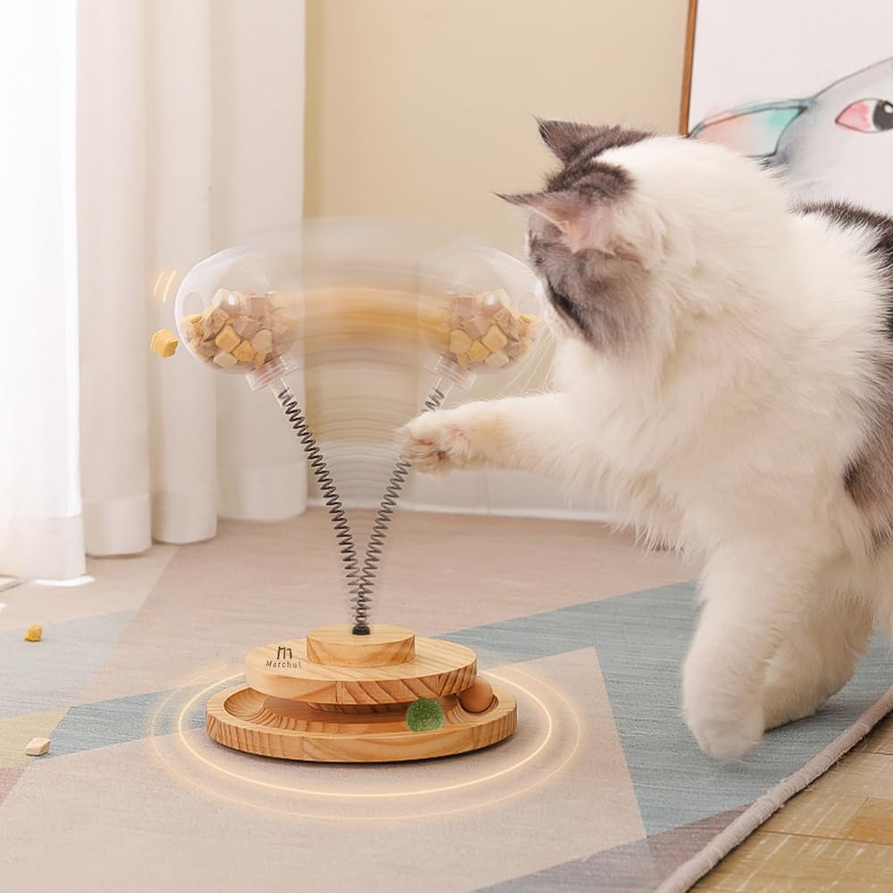 Игрушка-мяч для кошек Marchul с лакомством, дозатор для лакомств для кошек, игрушка с роликовым трекболом, интерактивная игрушка для кошек для домашних кошек, деревянный мяч для котят, мяч,