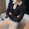 Тренд Мода Весна Осень Новые свитера Мужские Лацканы Половина Молния Контрастный Цвет Повседневный Свободный Длинный Рукав Пуловеры Трикотажные Топы