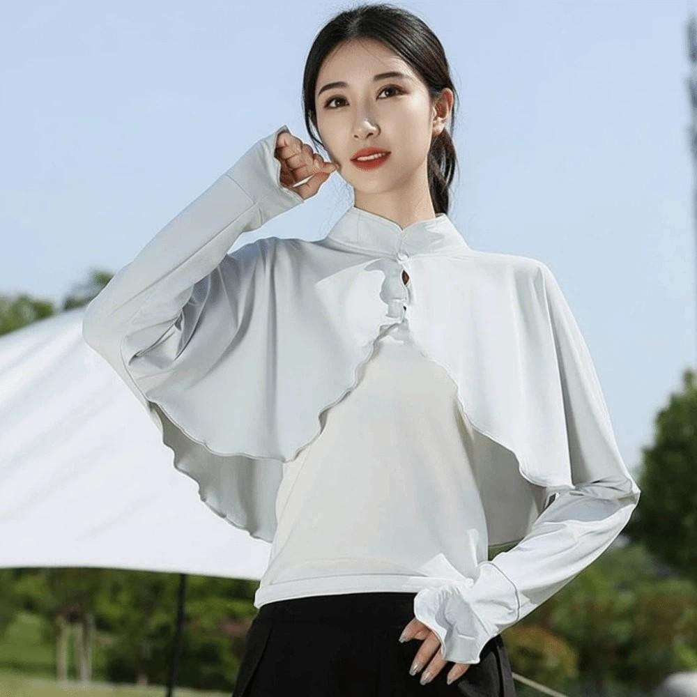 Long Sleeve Ice Silk Cape Solid Color Sun Protection Clothing Fashion Summer Sunscreen Shawl Women