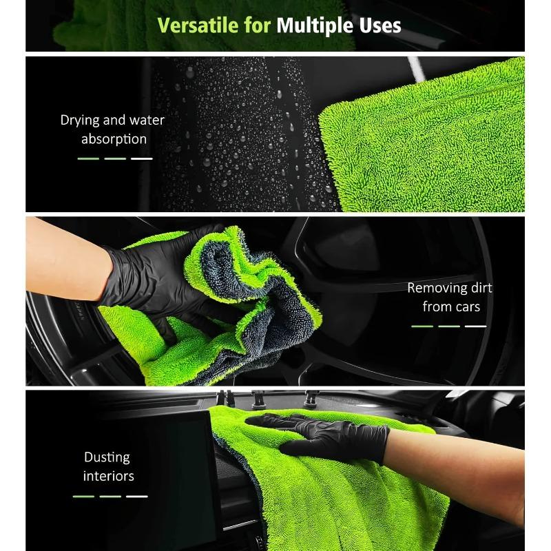 1/2 Pack Fluorescent Green Car Cleaning Cloth, Car Wash Towel, Glass Cleaning Towel, Extra Large and Thick, Super Absorbent, Non-Marking