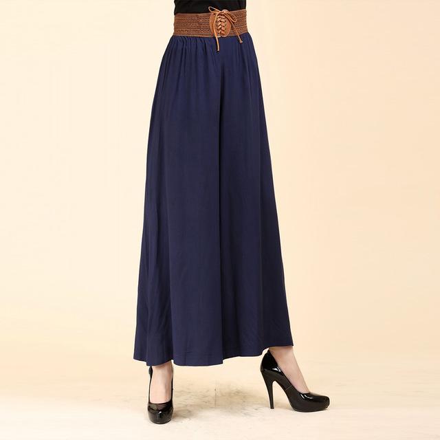 Plus Size Wide Leg Trousers Vintage High Waist Belt Causal Bandage Women's Pants Casual Large Size Pantalon Femme