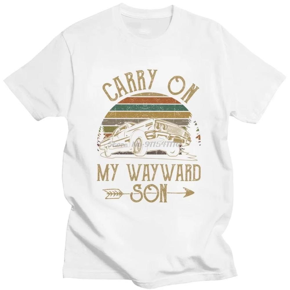 Футболки «Сверхъестественное» Винтажная мужская футболка Carry On My Wayward Son Темно-лиловая уникальная футболка Футболка с принтом из хлопка Одежда
