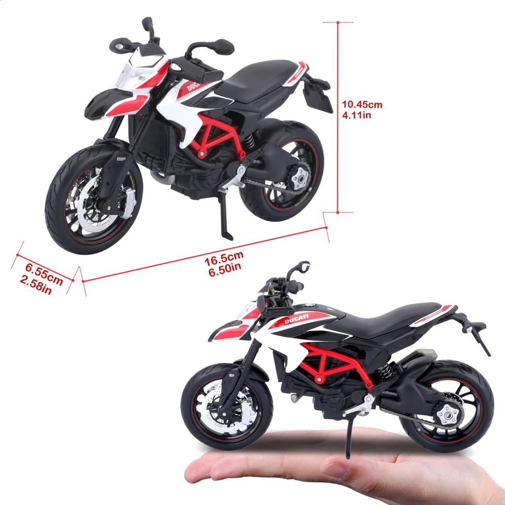 Maisto 1/12 Scale Ducati Hypermotard White / Diecast Model Car, Motorcycle, Finished Model 13015