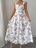 2026 Spring Floral Sleeveless Maxi Dress Sweet Cinched Waist Casual Long Dress