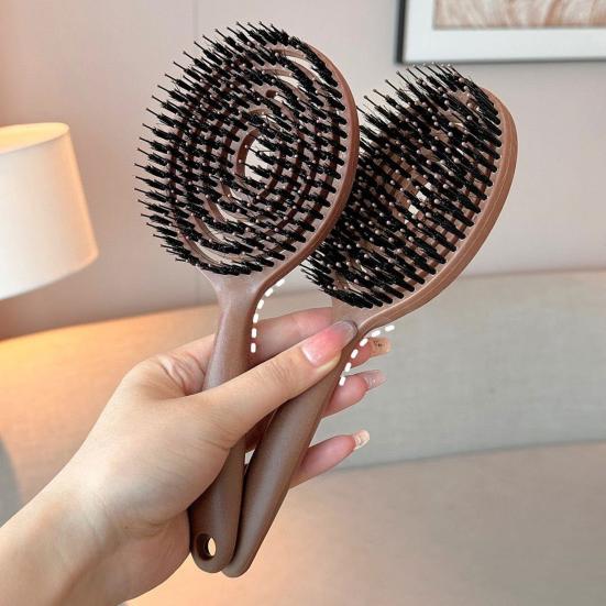 Vented Round Bristle Brush Ergonomic Handle Anti-Static Scalp Massage Brush Men Women Thin Thick Curly Long Hair Quick Drying Voluminous Styling Comb
