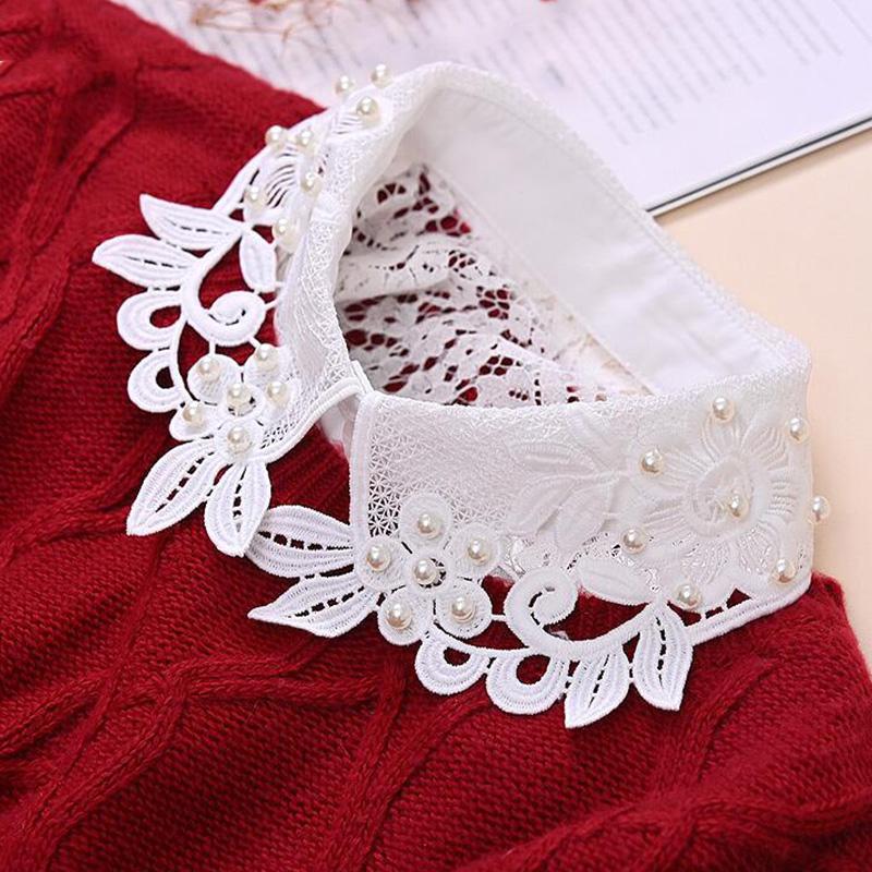 Elegant Lace Collars For Women Shirt Fake False Collar With Beads White Detachable Collar For Women Half Shirt Col Nep Kraagie