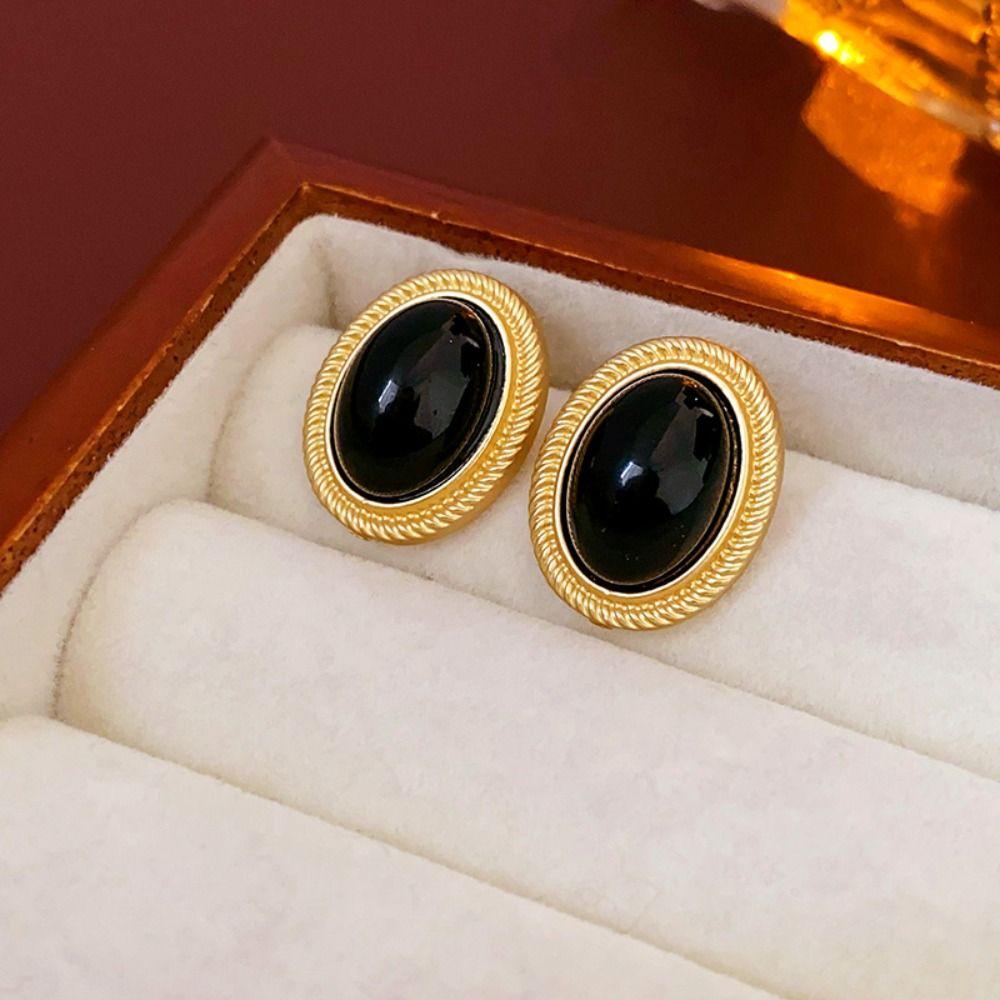 Gifts Oval Earrings Black Gold Bridal Jewelry Sets Fashion Vintage Necklace  Bride