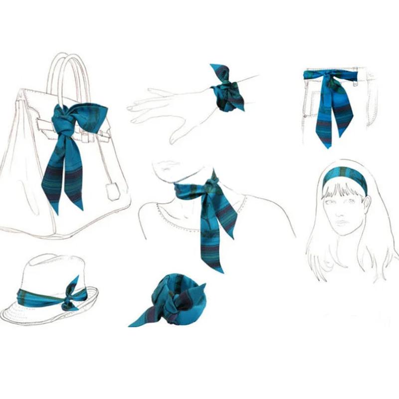 Роскошный 5*85см Стройная модель Характер Маленький платок Длинный шелковый платок Бандана Женский Универсальный Двусторонний Лента