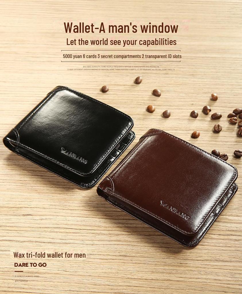 Мужской короткий кошелек Manbang из воловьей кожи с блокировкой RFID